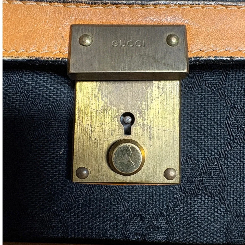 Damaged Gucci Crossbody Bag Medium Black Tan Fair Vintage GG Monogram Canvas